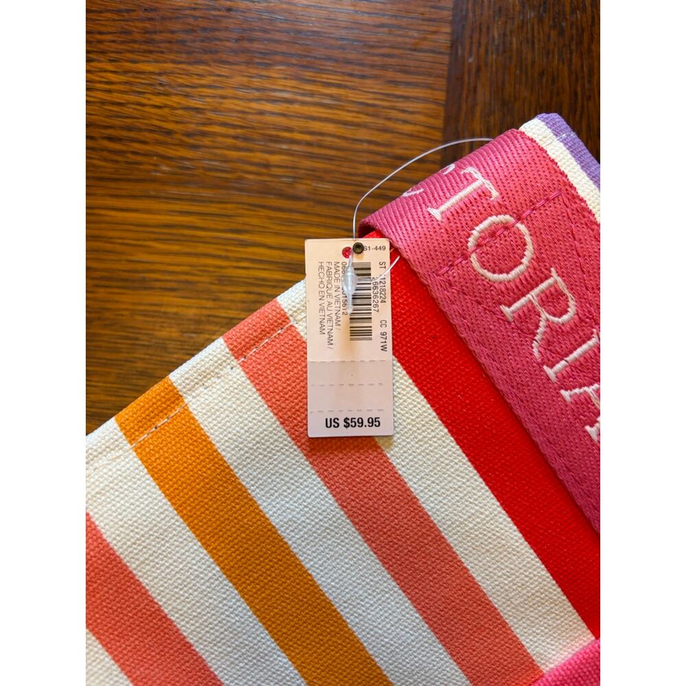 NWT Victoria's Secret Multicolor Striped Canvas Beach Tote Bag Large Summer - Picture 8 of 10